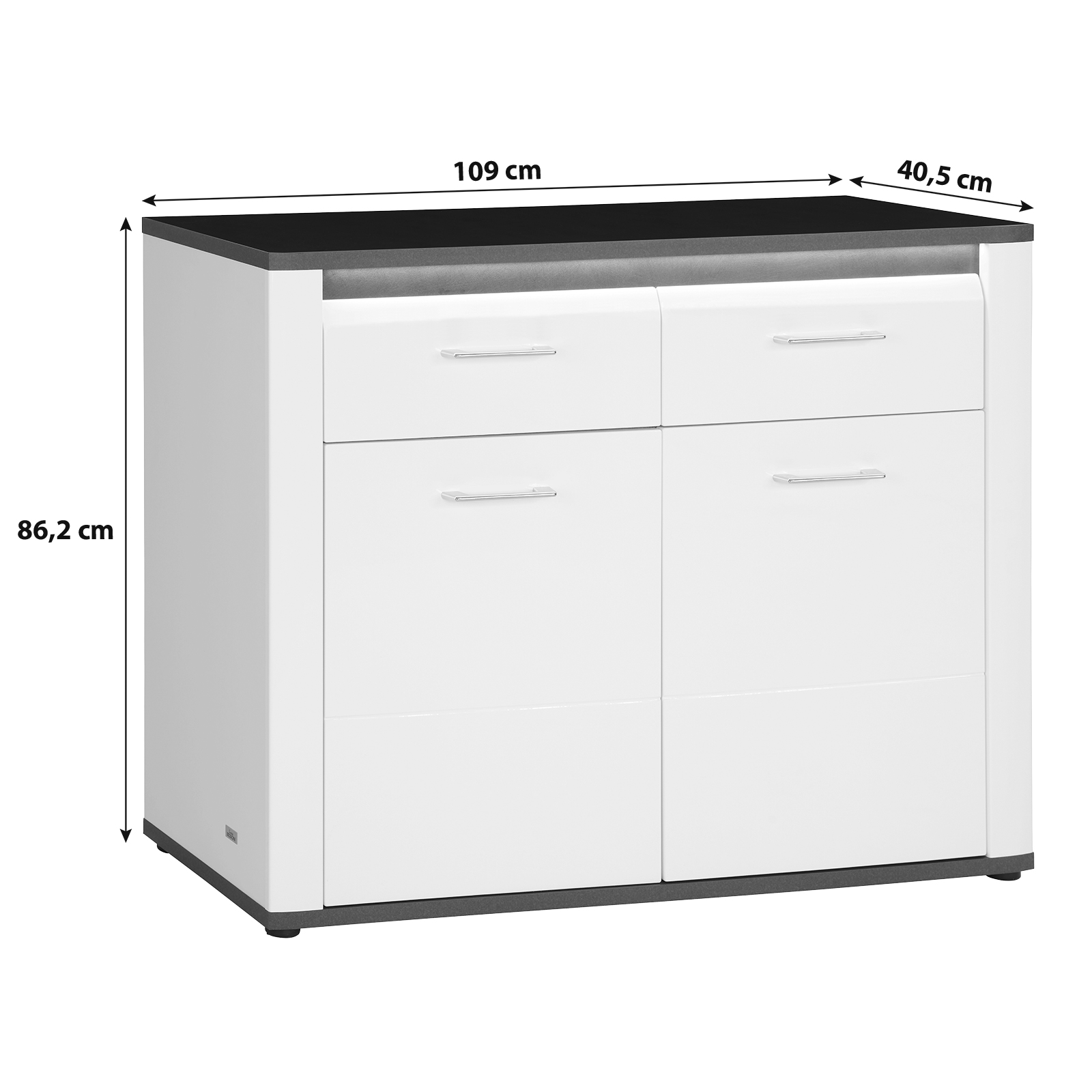 Luca Bessoni Kommode ALASSIO - weiß Hochglanz - Matera dunkel - 109 cm