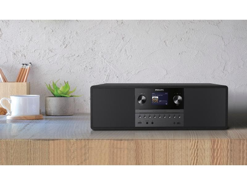Philips Micro-HiFi Anlage TAM6805/10 Schwarz Kompaktes All-in-one-Microsystem mit integriertem Bassreflex-Lautsprechersystem, Zwei 3-Zoll-Full-Range-Treiber und 50 W maximale Ausgangsleistung
