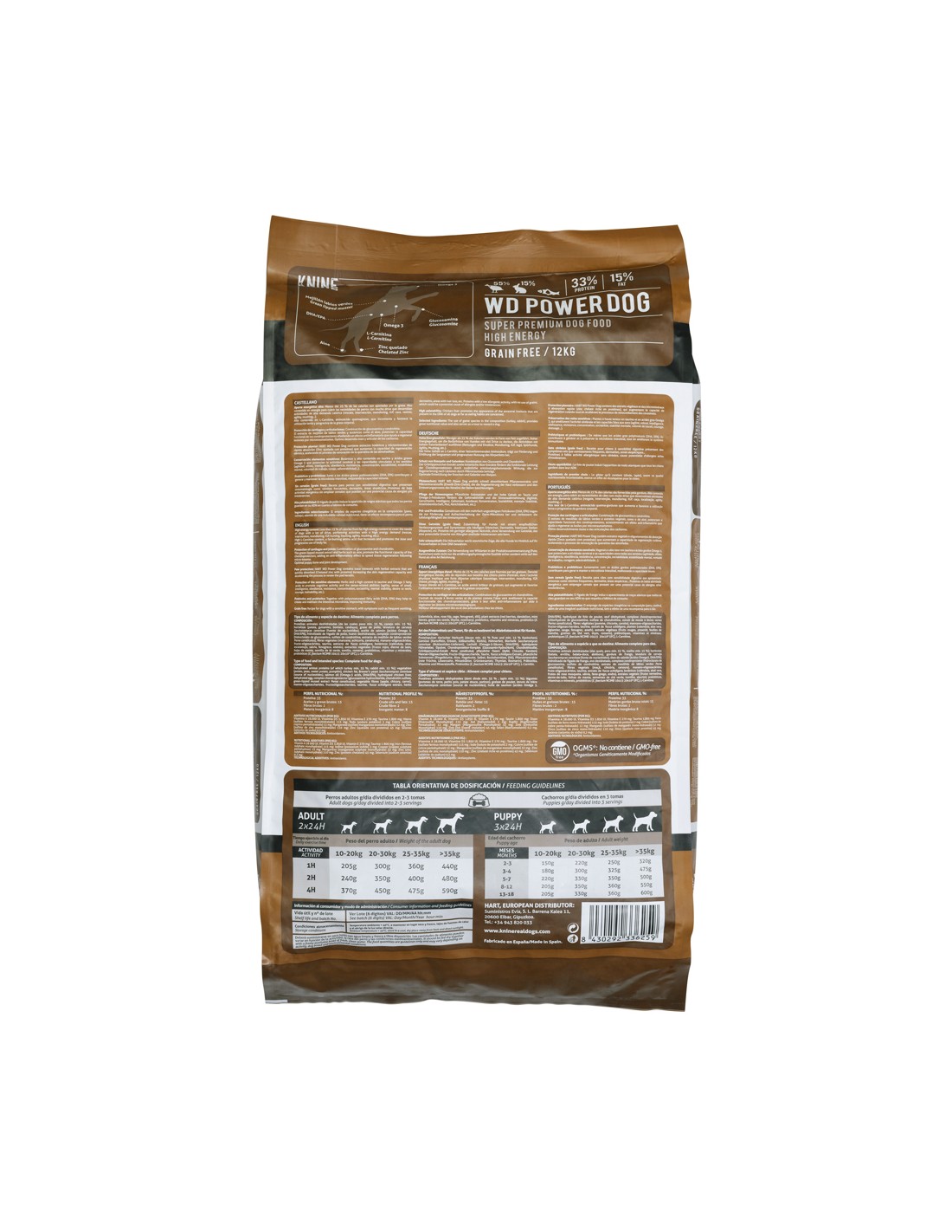 Ração KNINE Power para cães, peru/coelho, sem grãos, 12 kg.