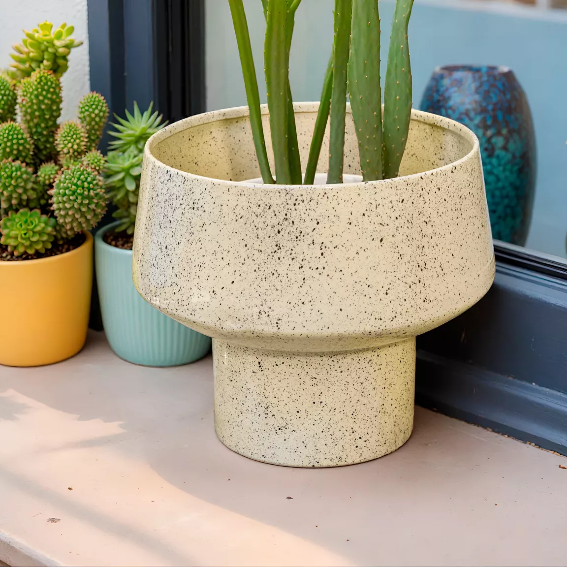 Cache-pot en métal (H20 cm) Terrazzo Beige