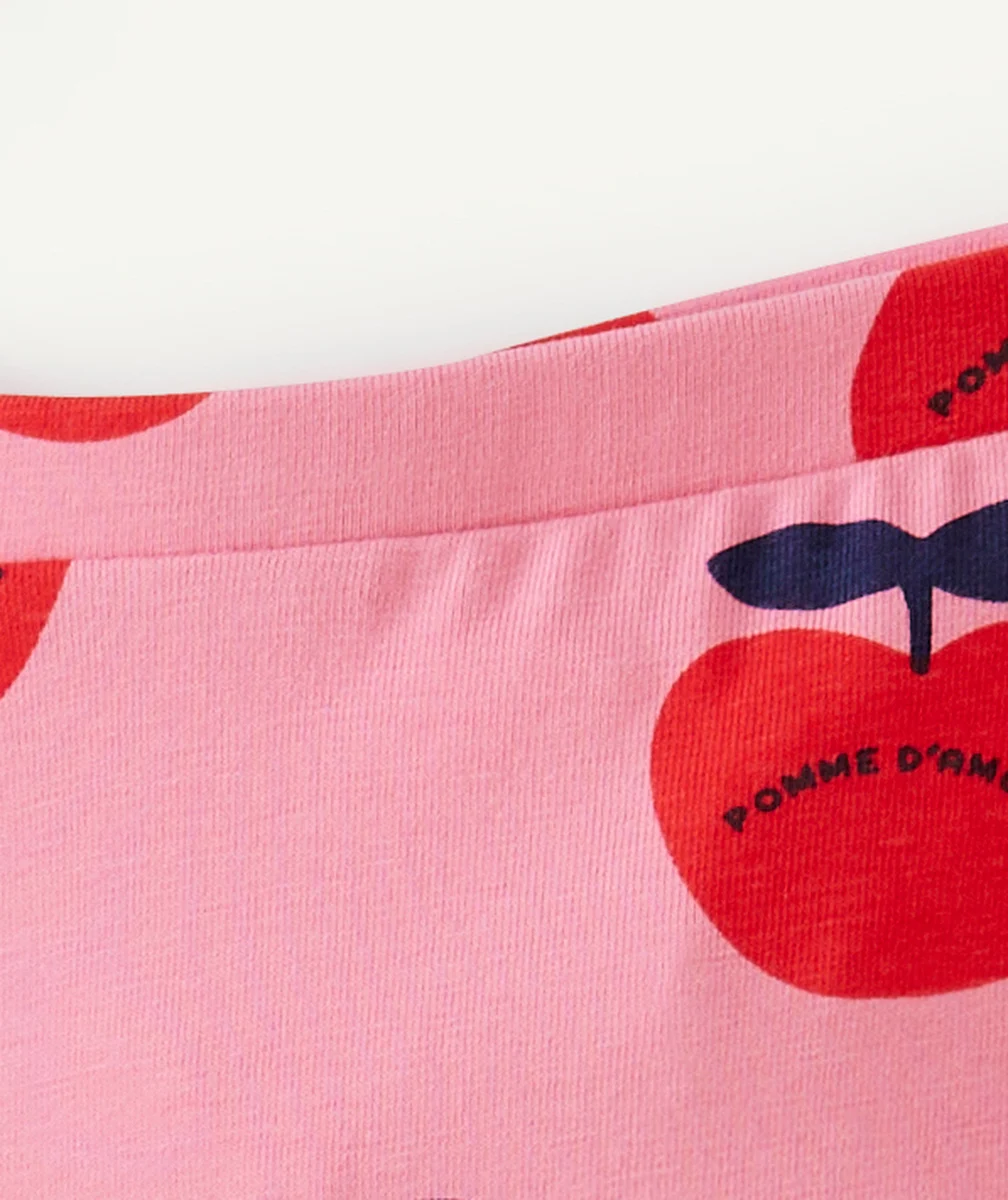 LEGGING BÉBÉ FILLE EN COTON BIO ROSE AVEC IMPRIMÉ POMME D'AMOUR