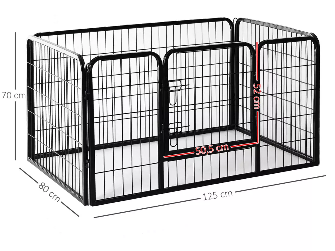 Luxe parc enclos acier 125L x 80l x 70H cm 4 panneaux et 1 porte pour chiens noir