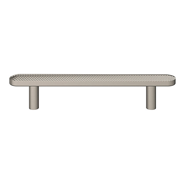 Poignée de meuble arrondi GoodHome Garlan aluminium effet nickel satin gris l.136mm x l.15mm x H. 27mm entraxe 96mm