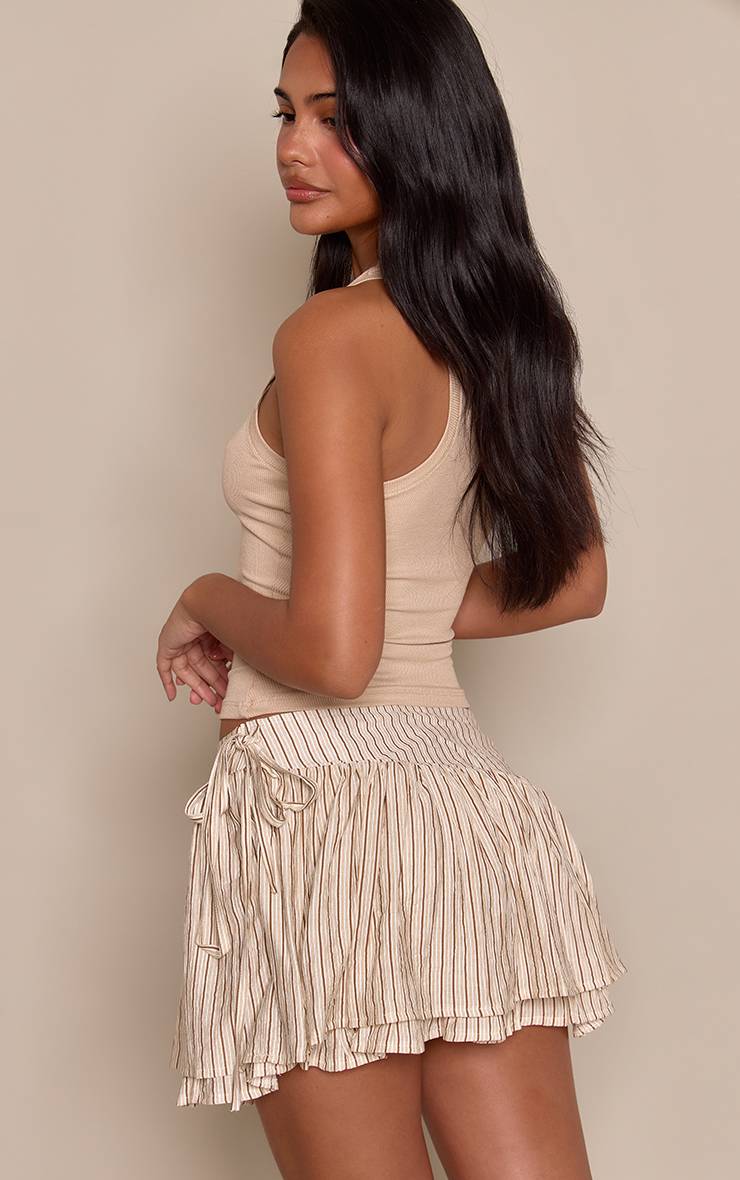 Gris Pierre Mini-jupe Tissée À Rayures Avec Taille Nouée