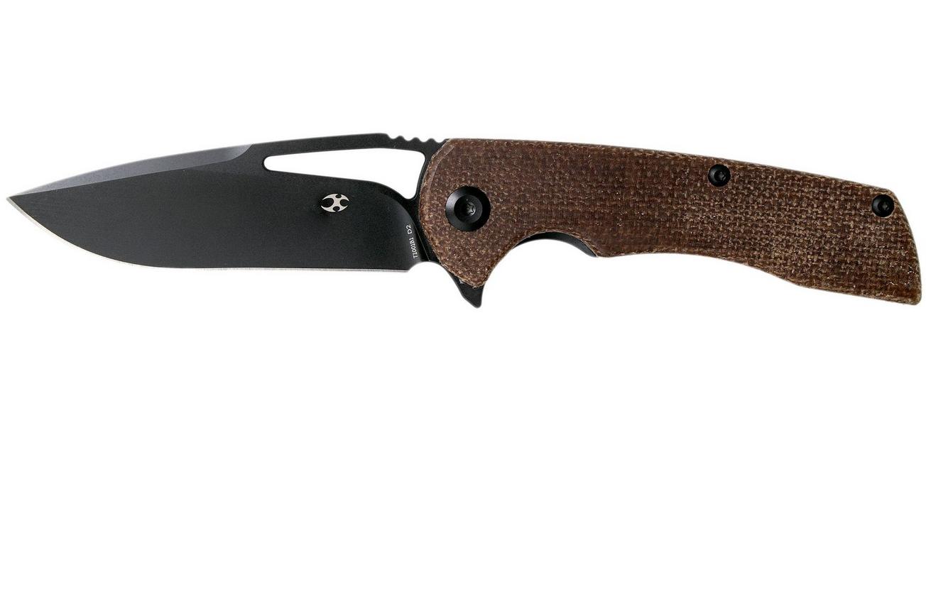 Kansept Kryo T1001B1 Black D2, Brown Micarta zakmes, Kim Ning design