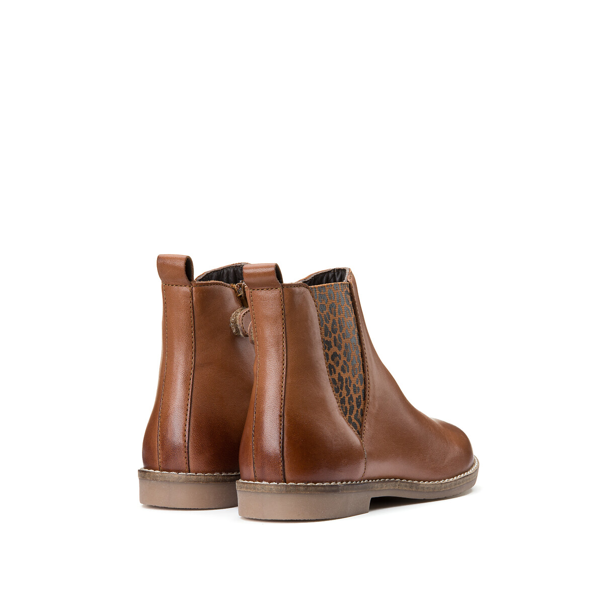 LA REDOUTE COLLECTIONS<br>Botas Chelsea de couro, com elástico e estampa de leopardo.