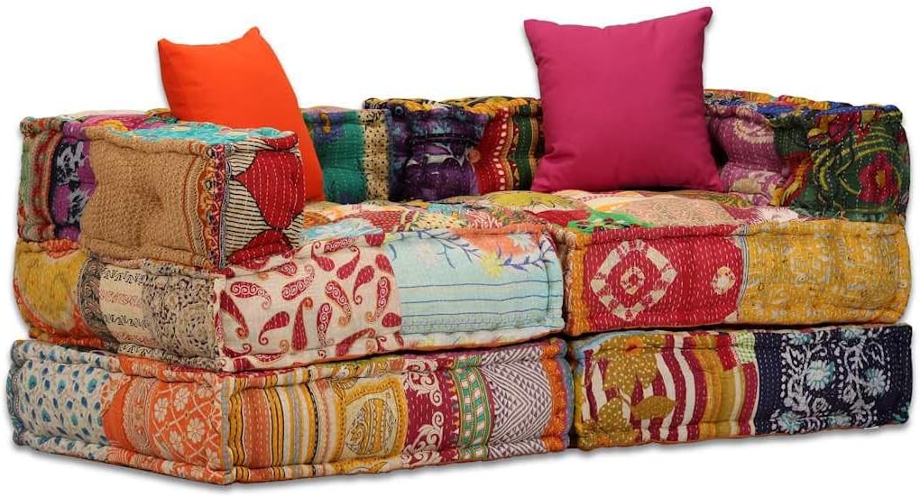 vidaXL Pouf 2-Sitzer Modular Patchwork Stoff Sitzpouf Sofa Sessel Lounge