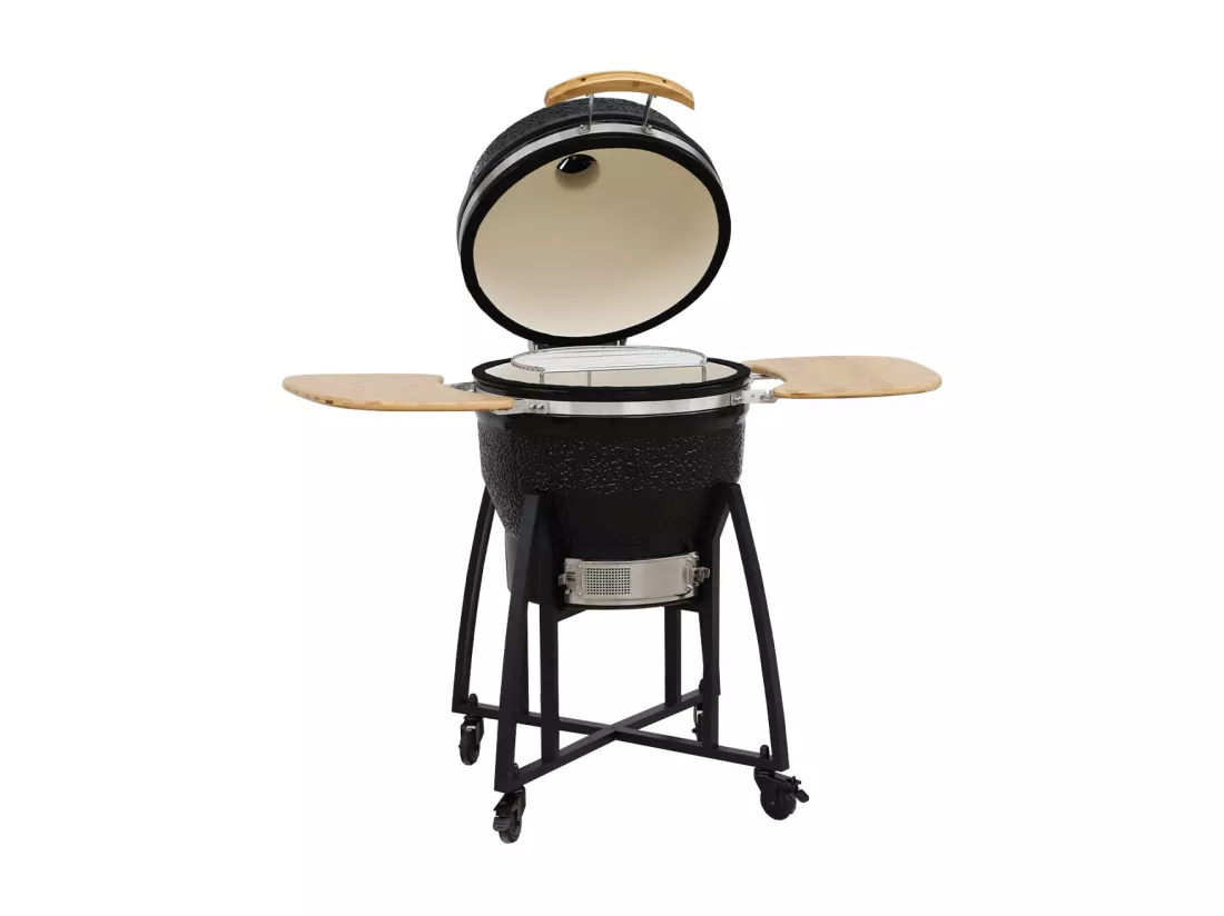 Barbecue charbon en céramique. Kamado Ø 57cm. avec chariot. garde au chaud. récupérateur de cendre et housse. tablettes rétractables