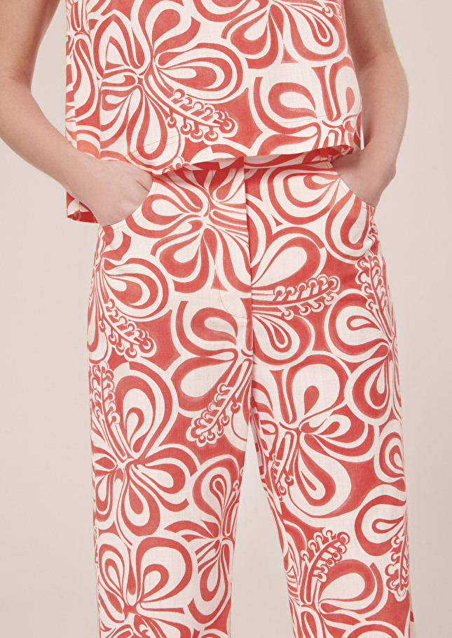 Pantalon Prosperécru à motif graphique corail