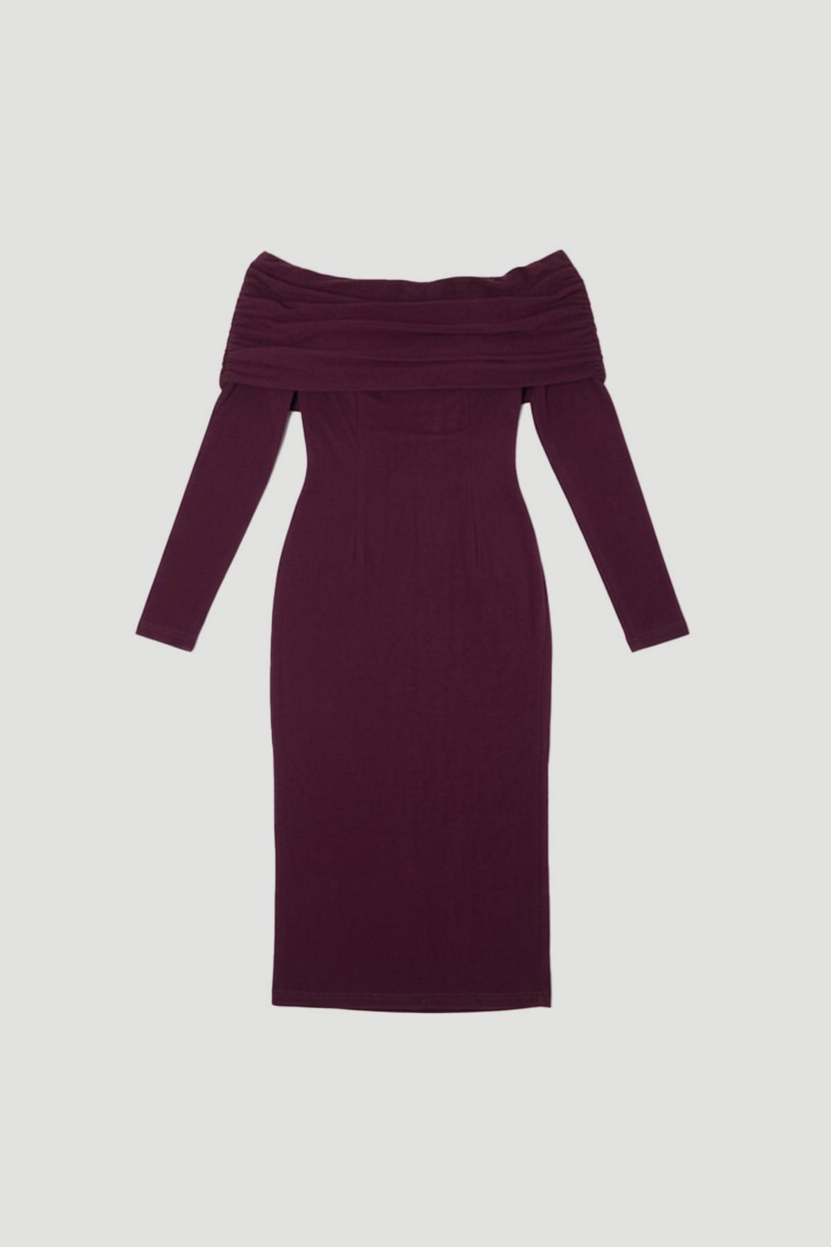 KarenMillen Robe Midi en Jersey Texturé Brossé à Épaules Dénudées