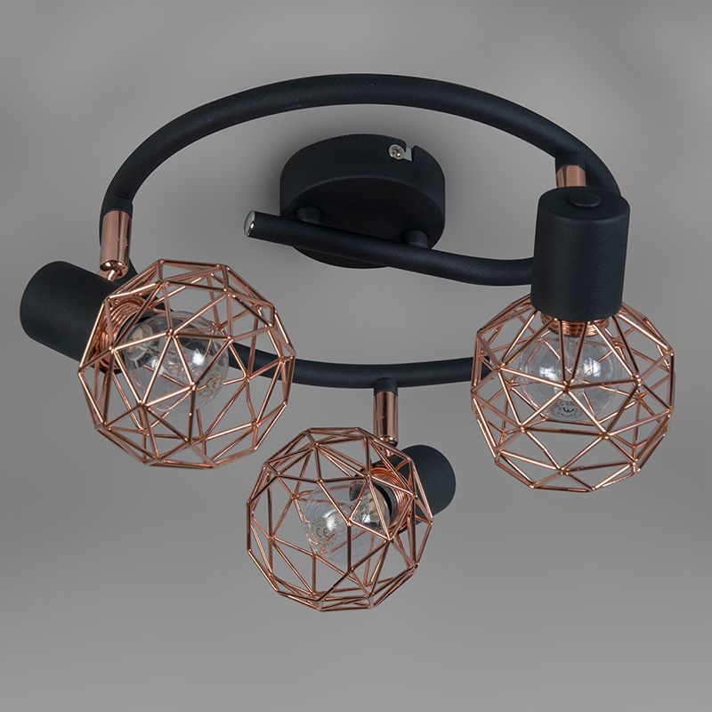 Moderne spot zwart met koper 3-lichts - Mesh