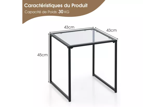 Table d'Appoint Carrée d'Extérieur en Verre Trempé, Table de Jardin Bistro Cadre en Métal Charge 30 kg, Petite Table Basse pour Patio Balcon Terrasse, 43 x 43 x 45 cm, Noir