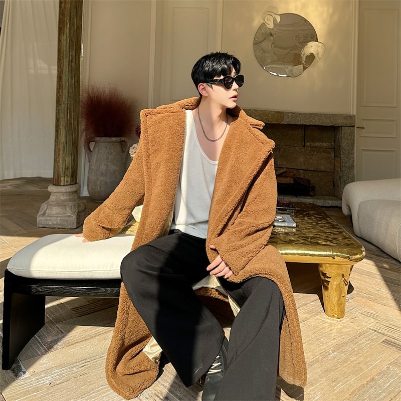 Freehop - Lange mouwen effen fleece trenchcoat