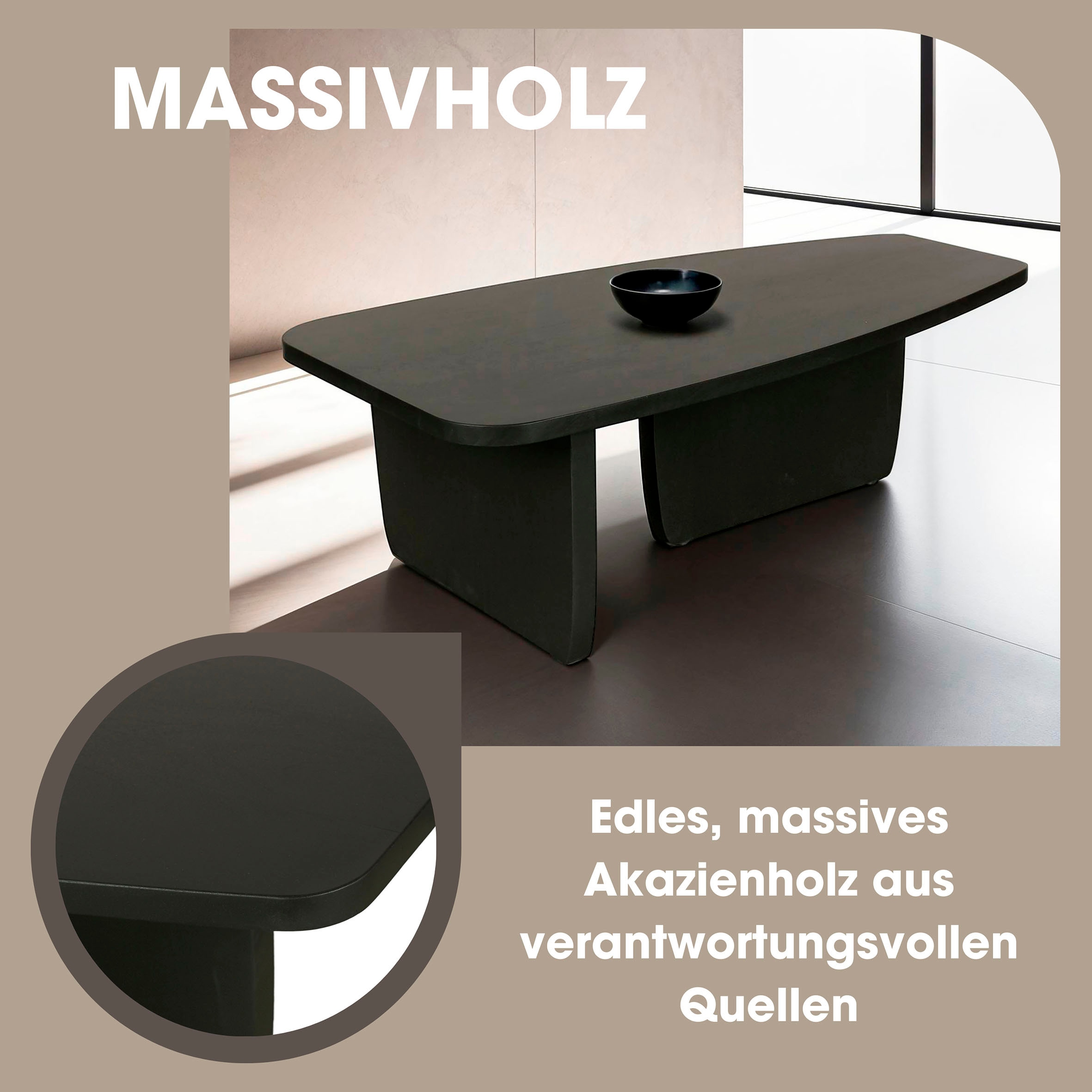 byLIVING Couchtisch »Bolt« 1 Stk. tlg. Freiform Tisch in Akazie Massivholz schwarz lackiert, 25mm Tischplatte
