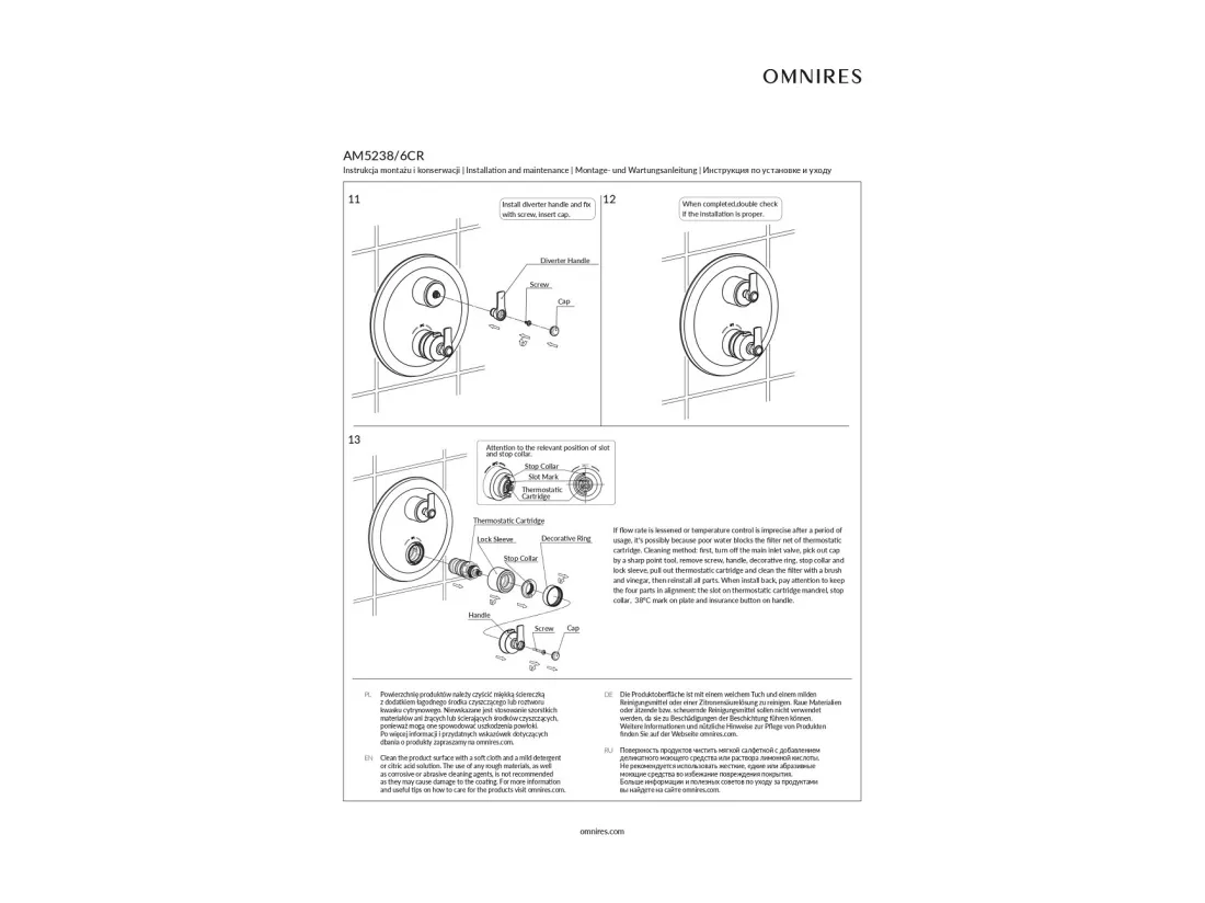 Mitigeur thermostatique de douche et de baignoire à encastrer - 3 sorties - Armance - Cuivre antique