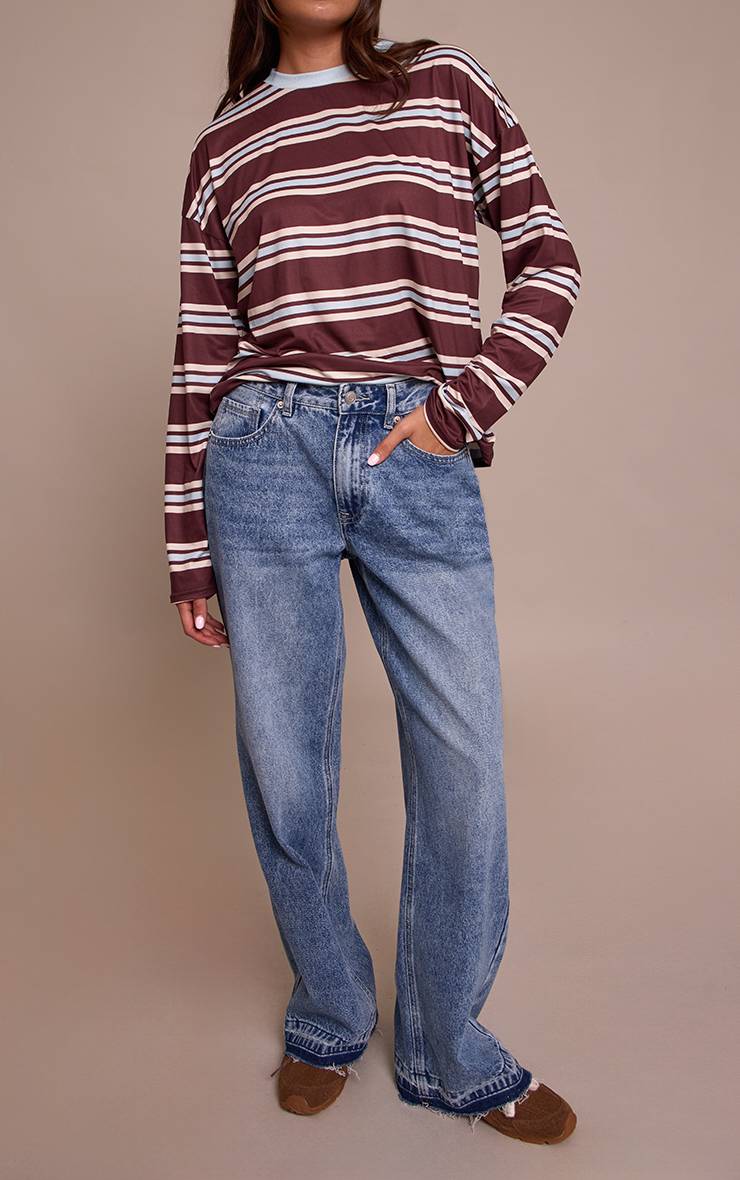 Mid Blue Wash Jean Droit Bleu Moyen À Ourlet Brut