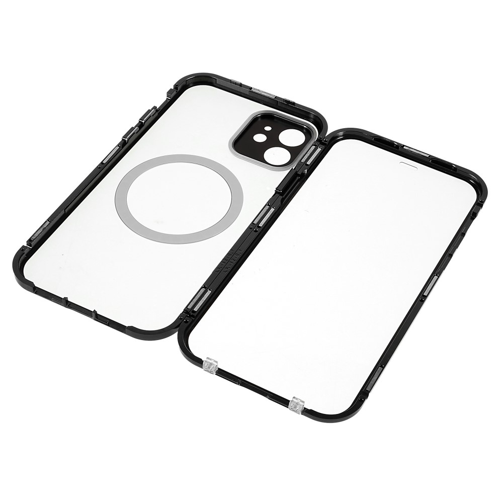 iPhone 12 MagSafe Magnetische Alu Schutzhülle mit Panzer Glas Backcover   Display- / Kameraglasschutz (Magnet-Technologie) - Schwarz