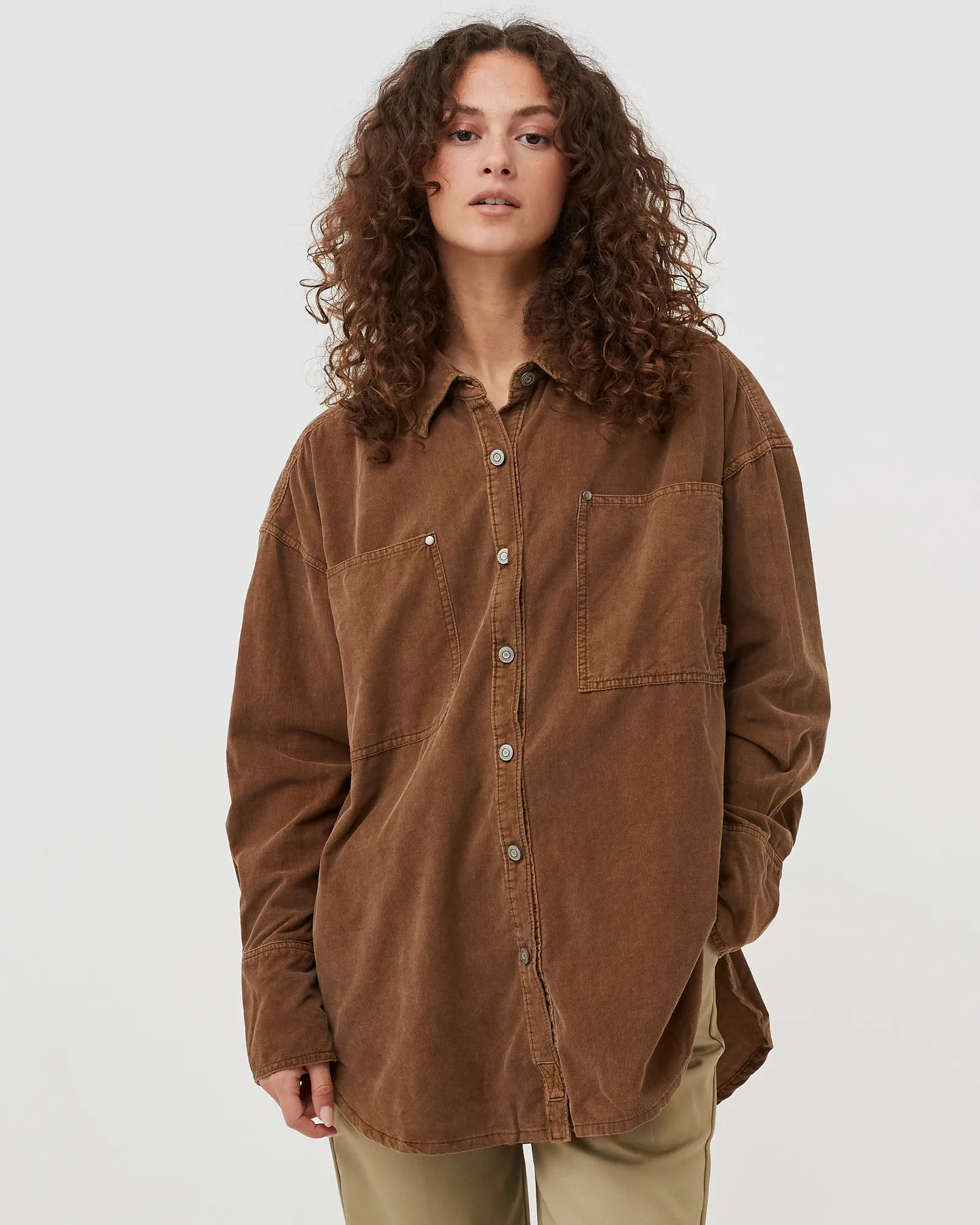 Free People BABY CORD BUTTONDOWN WVN TOP