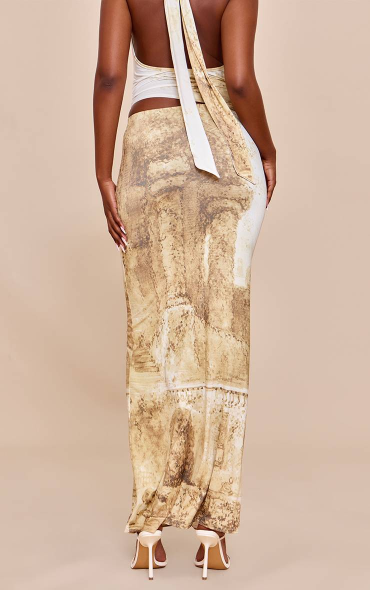 Crème Jupe Maxi Taille Mi-haute En Jersey Imprimé