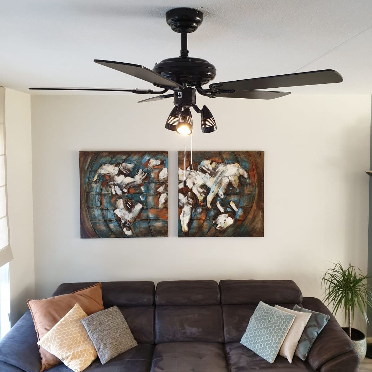 Plafondventilator zwart 110cm 3-lichts met trekschakelaar - Mistral