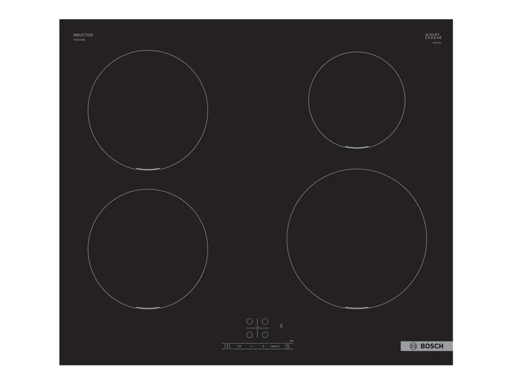 Bosch Serie | 4 PUE611BB5E - Induktions kogeplade - 4 plader - Niche - bredde: 56 cm - dybde: 49 cm - rammeløs - sort