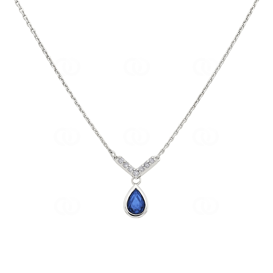 Collier mit Anhänger 750/18 K Weissgold mit Saphiren Tropfen und Diamanten 0.06ct.