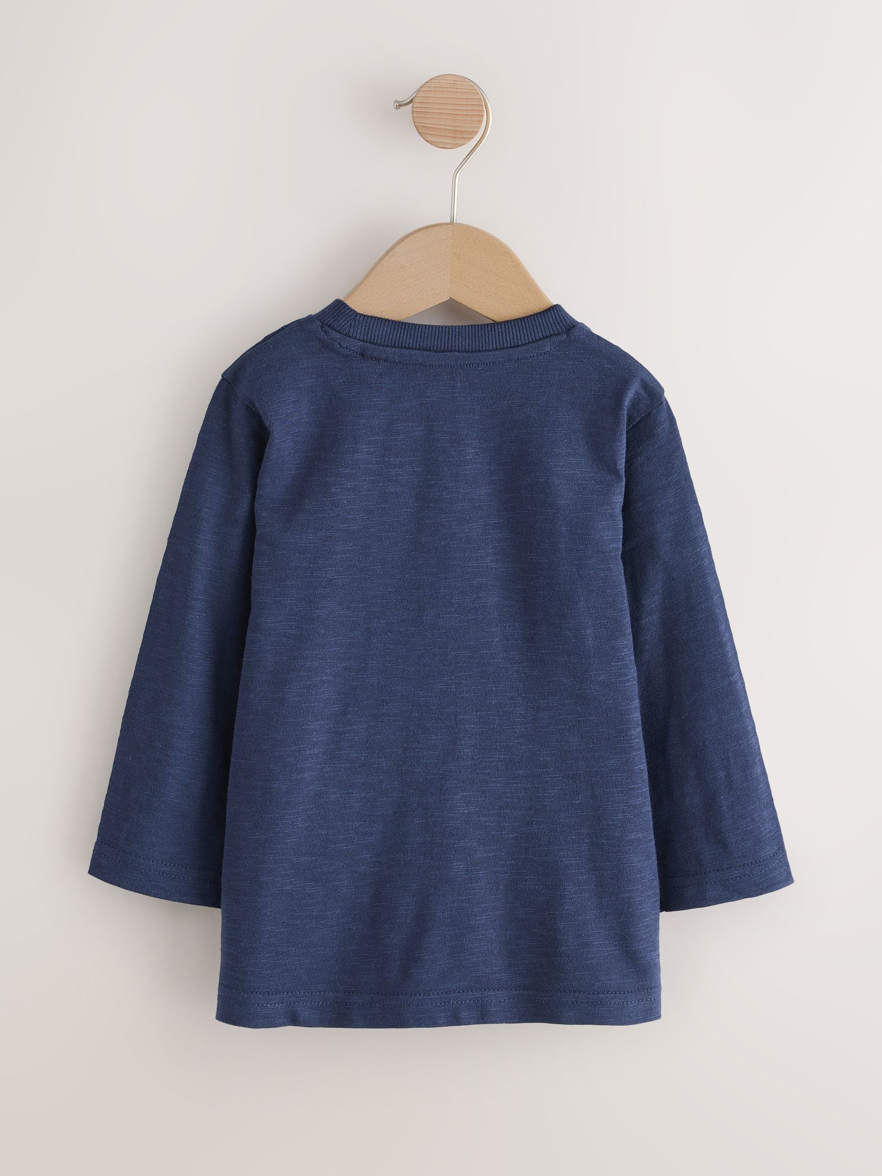 Marineblauwe Santa Trein-applicatie - Kerst-T-shirt met lange mouwen (3mnd -7jr)