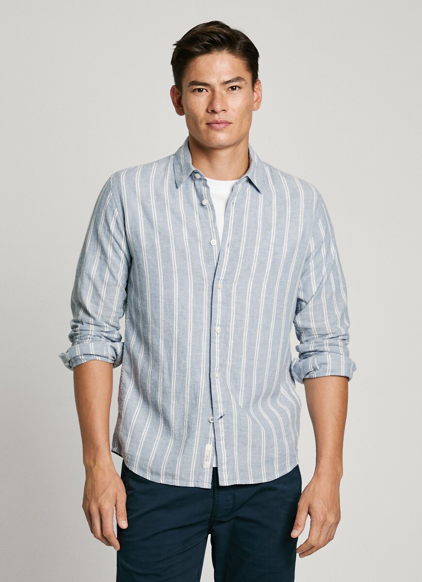 PEPE JEANS<br>Camisa listrada de algodão e linho