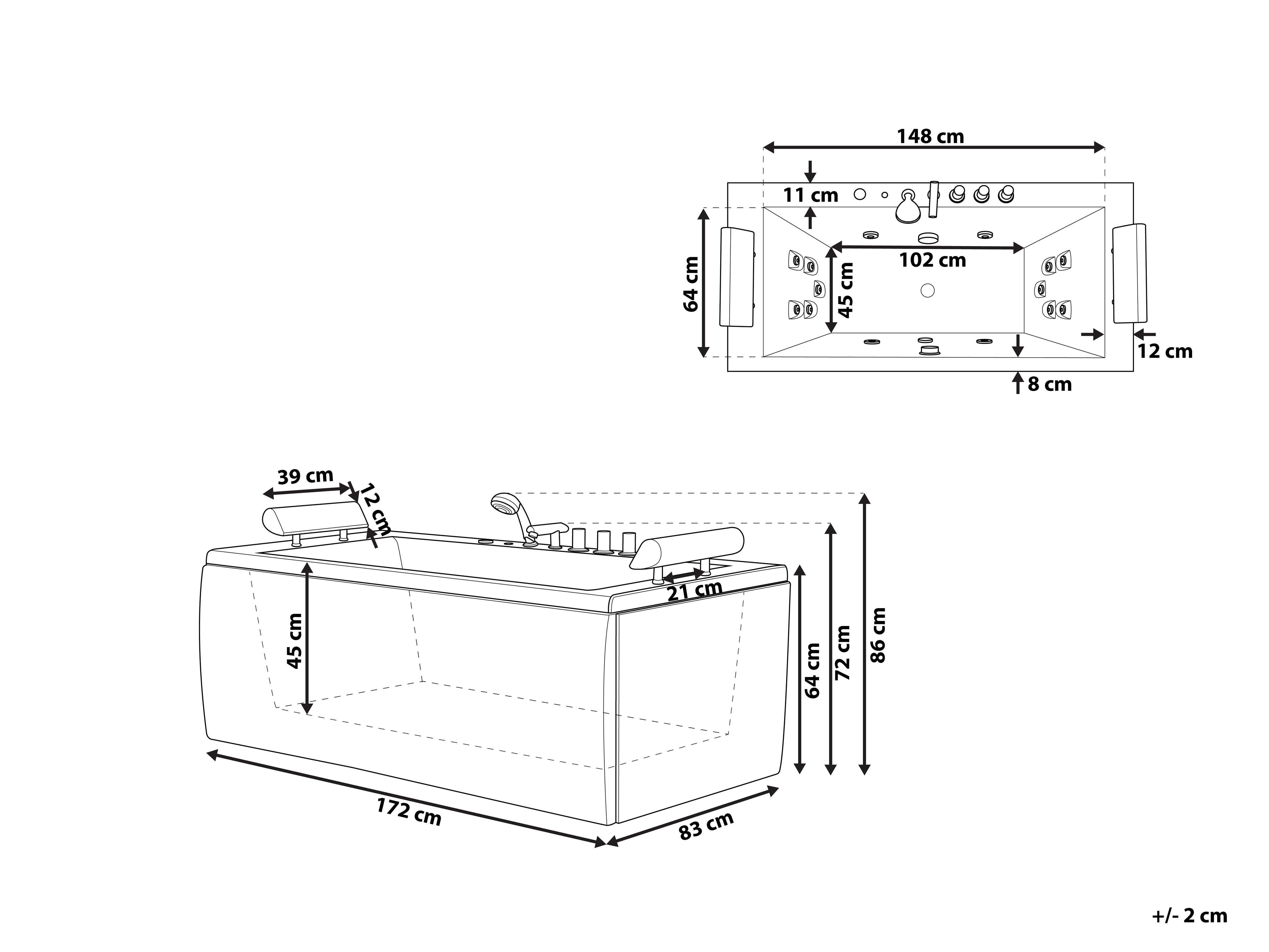Hoek bubbelbad met LED MONTEGO 172 x 83 cm Wit