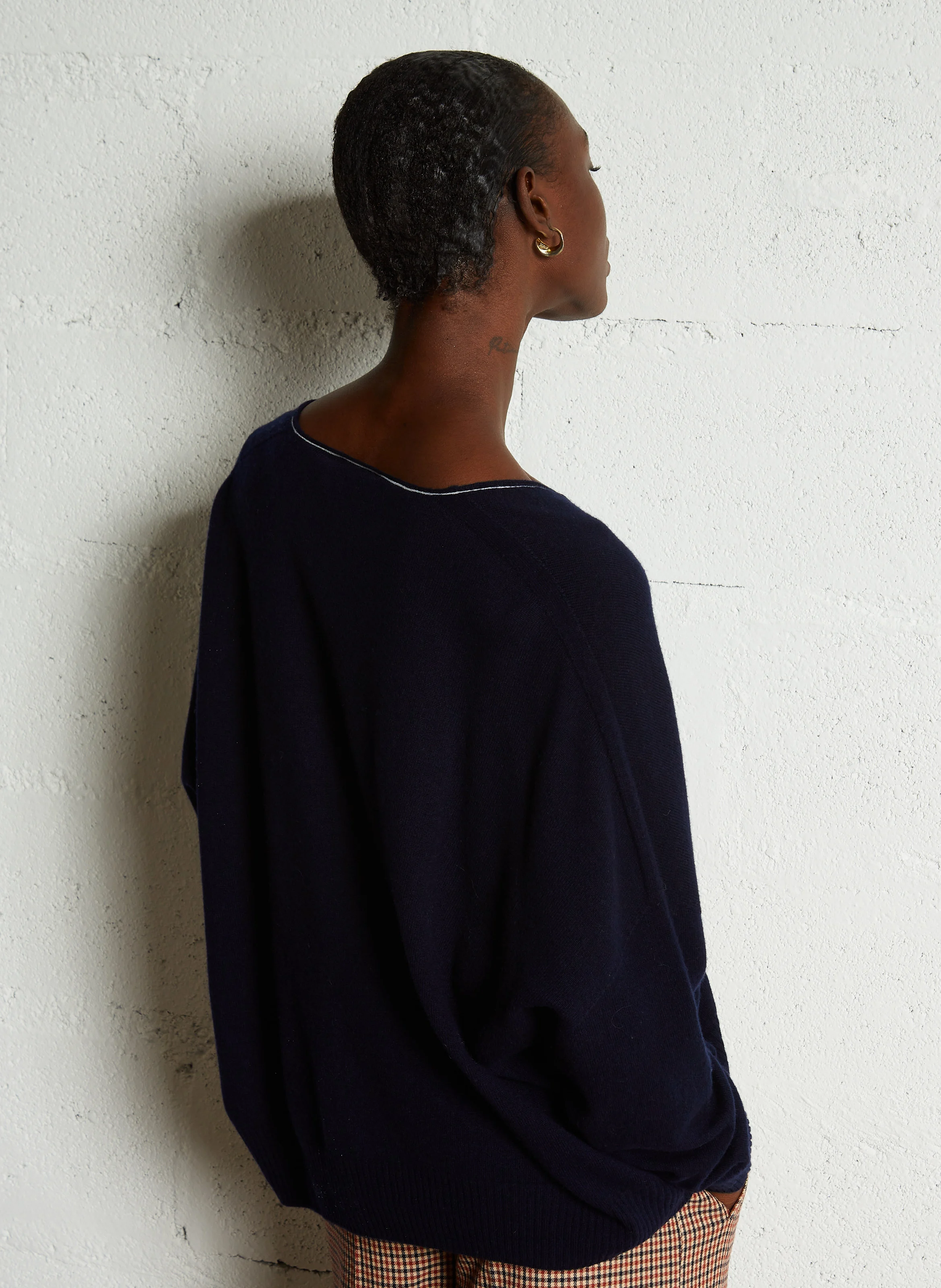 YSEULT - Pull oversize col V en laine | Bleu