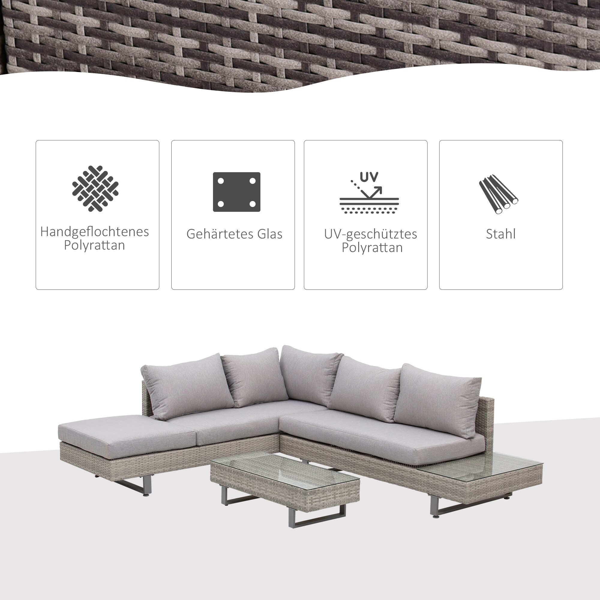 Outsunny Rattansofa Set mit Tisch grau