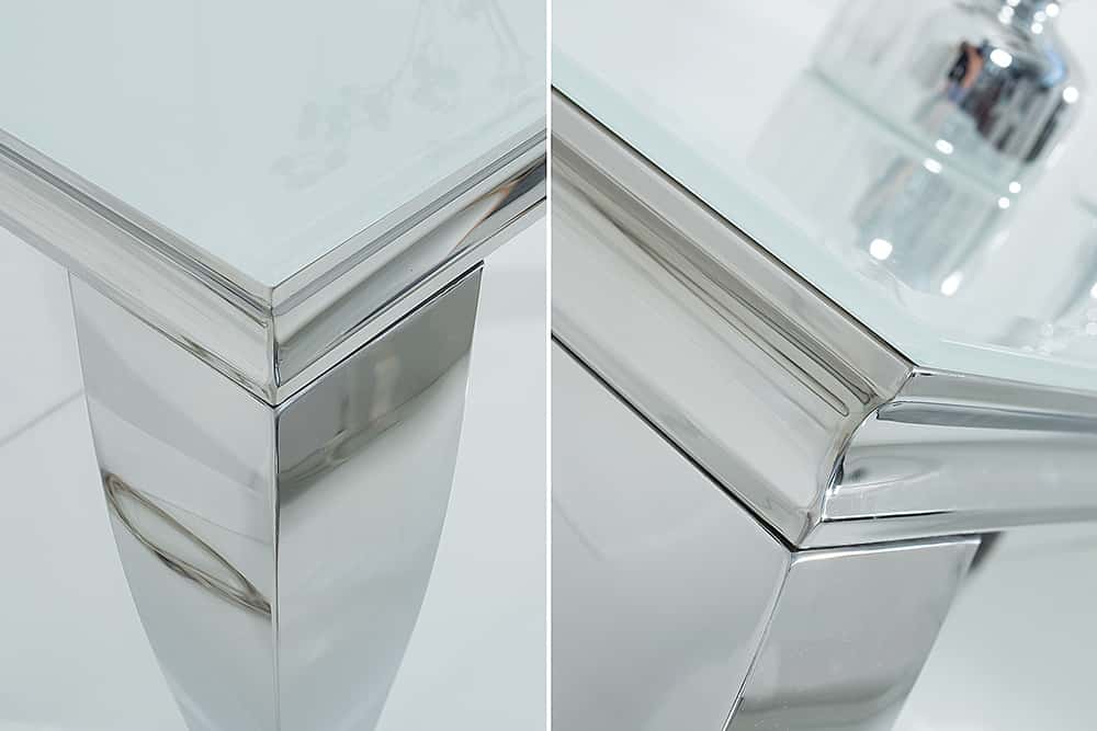 Eleganter Konsolentisch MODERN BAROCK 145cm weiß Opalglas Edelstahlbeine