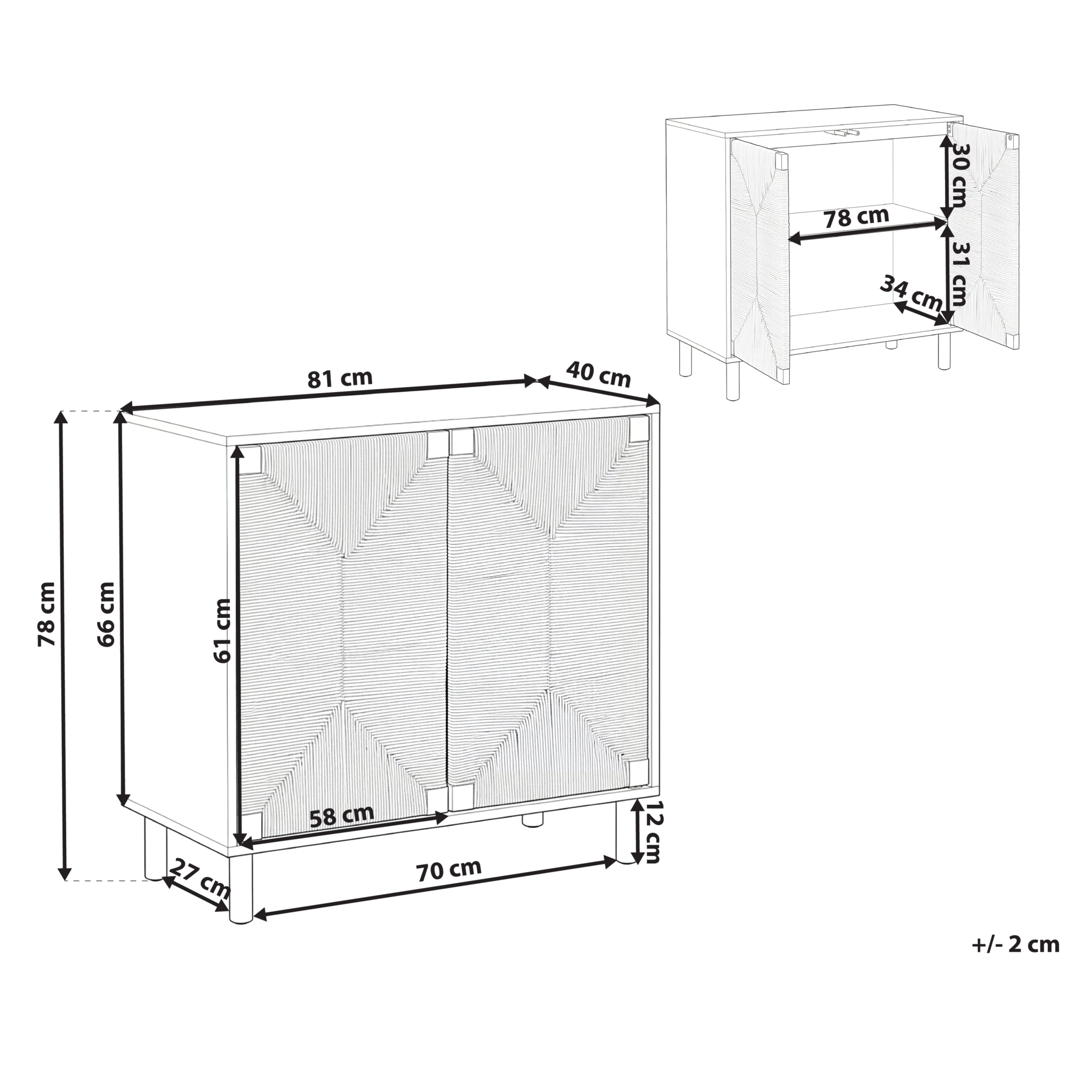 Beliani-BONDI-Dressoir-Lichtbruin-80 cm-Spaanplaat|Papiertouw