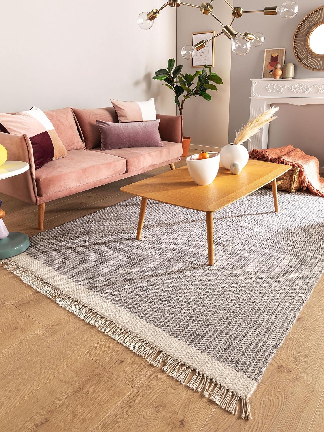 benuta Pure Wollteppich Kim - Grau 160x230 cm - Baumwolle,Wolle - Rechteckig & im Style: Ikat, Hygge & Cozy, Minimalistisch - Pflegeleicht für Wohnzimmer Schlafzimmer