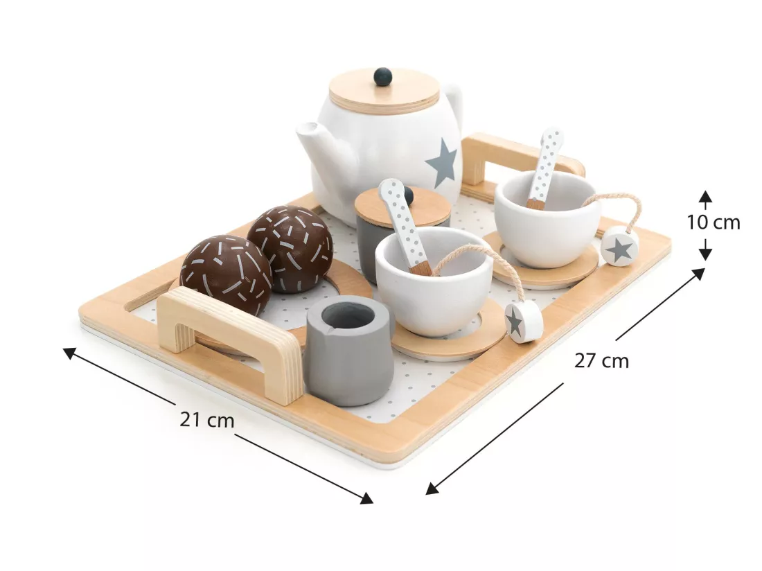 Service à Thé Jouet Montessori Robincool Tea Caprizze 27x21x10 cm en Bois Éco avec Plateau, Théière et Accessoires