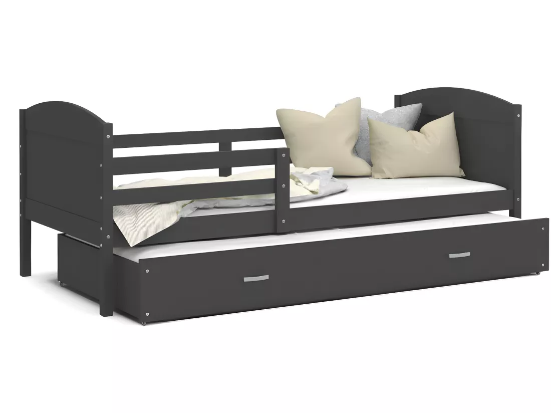 Lit Gigogne Mateo 90x190 Gris - gris Livré avec sommiers, tiroir et matelas en mousse de 7cm