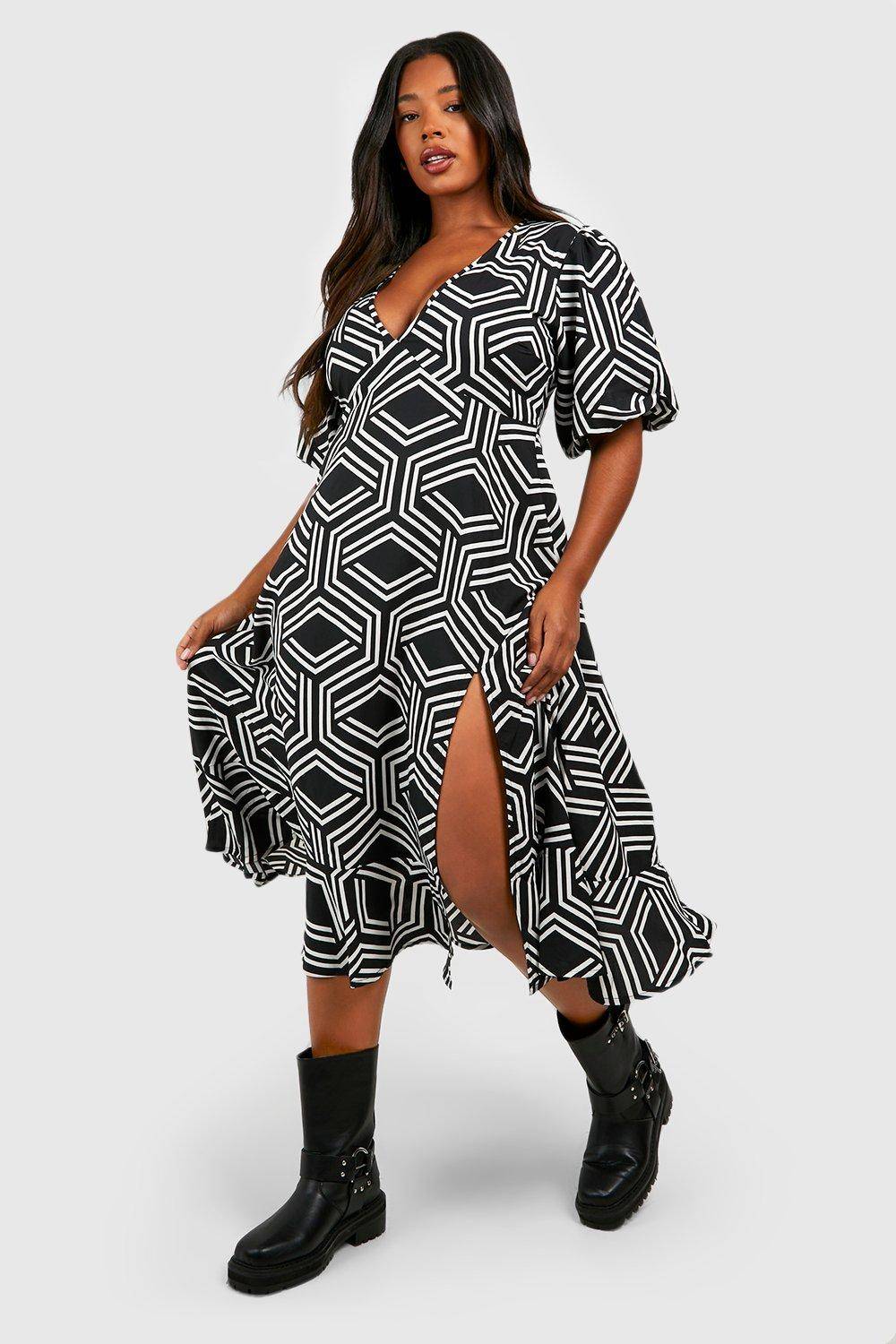 boohoo Robe Midi Smock à Imprimé Mono Plus