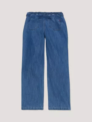 Calça jeans reta e relaxada de cintura alta adaptável