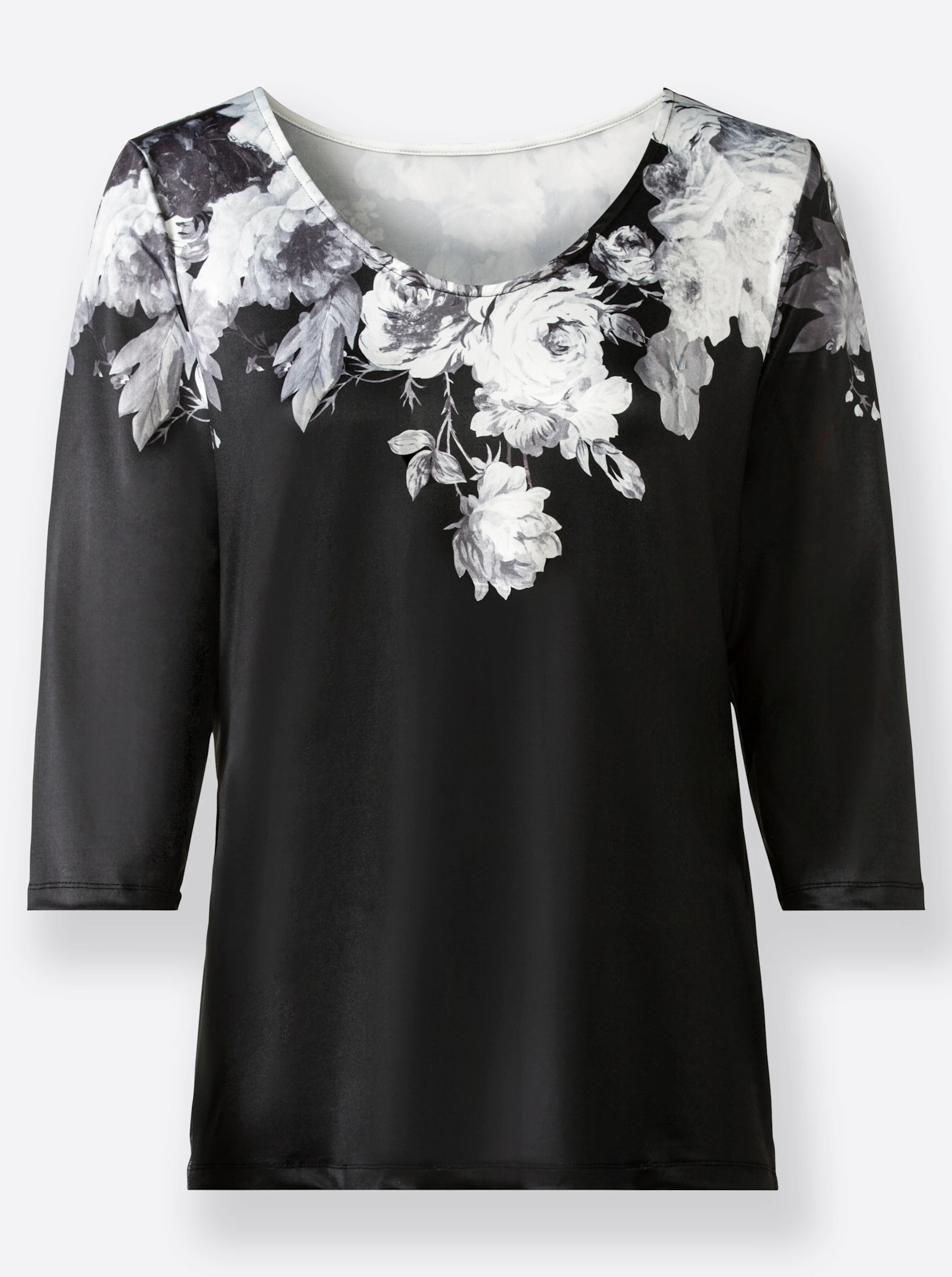 3/4-Arm-Shirt in schwarz-ecru-bedruckt