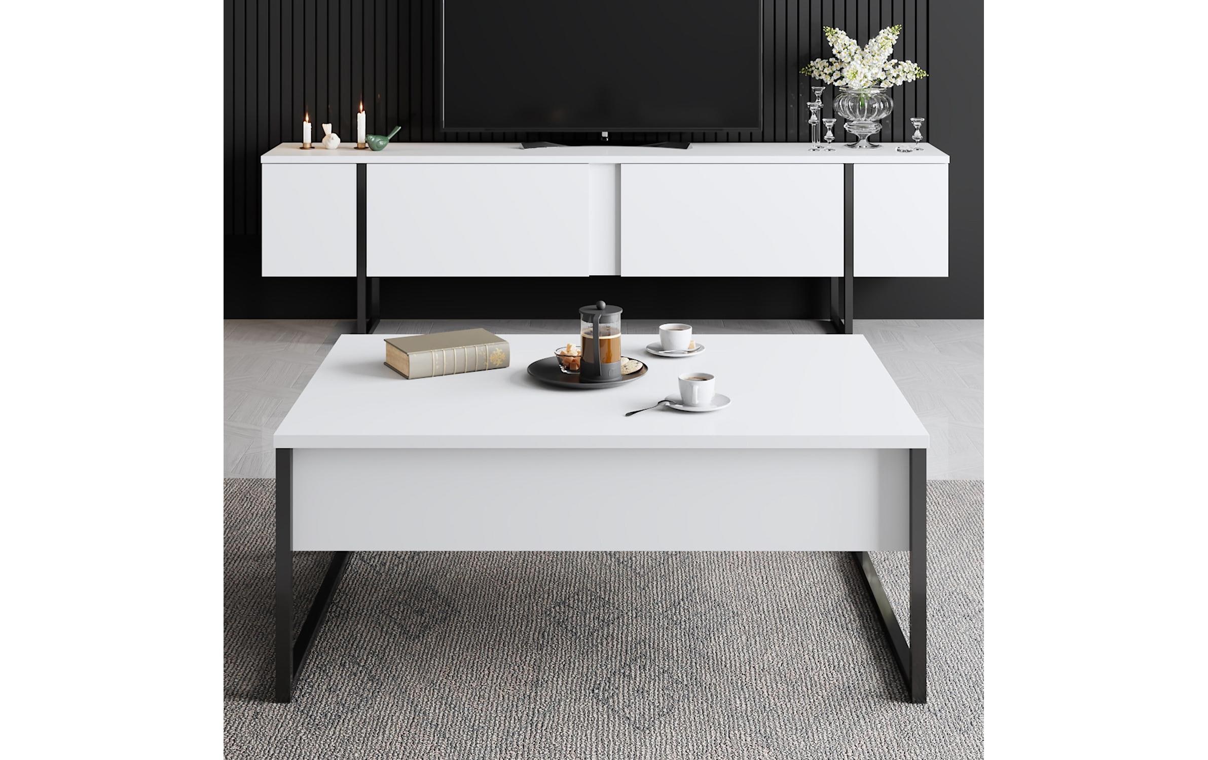 Couchtisch Luxe 90 x 60 x 40 cm, Schwarz/Weiss<br>Wohnzimmertisch