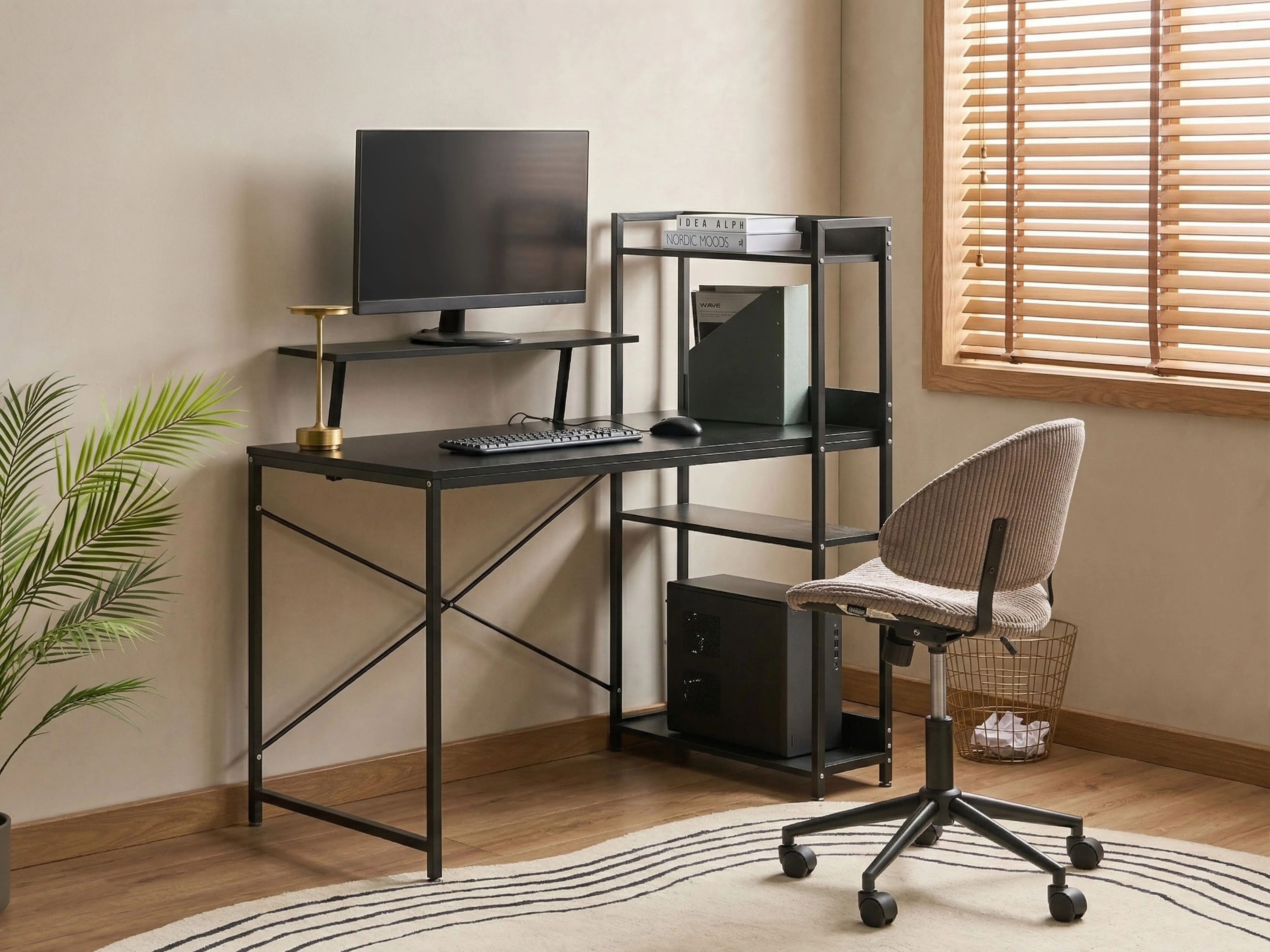 Bureau BILOXY Zwart 120 cm 64 cm met planken