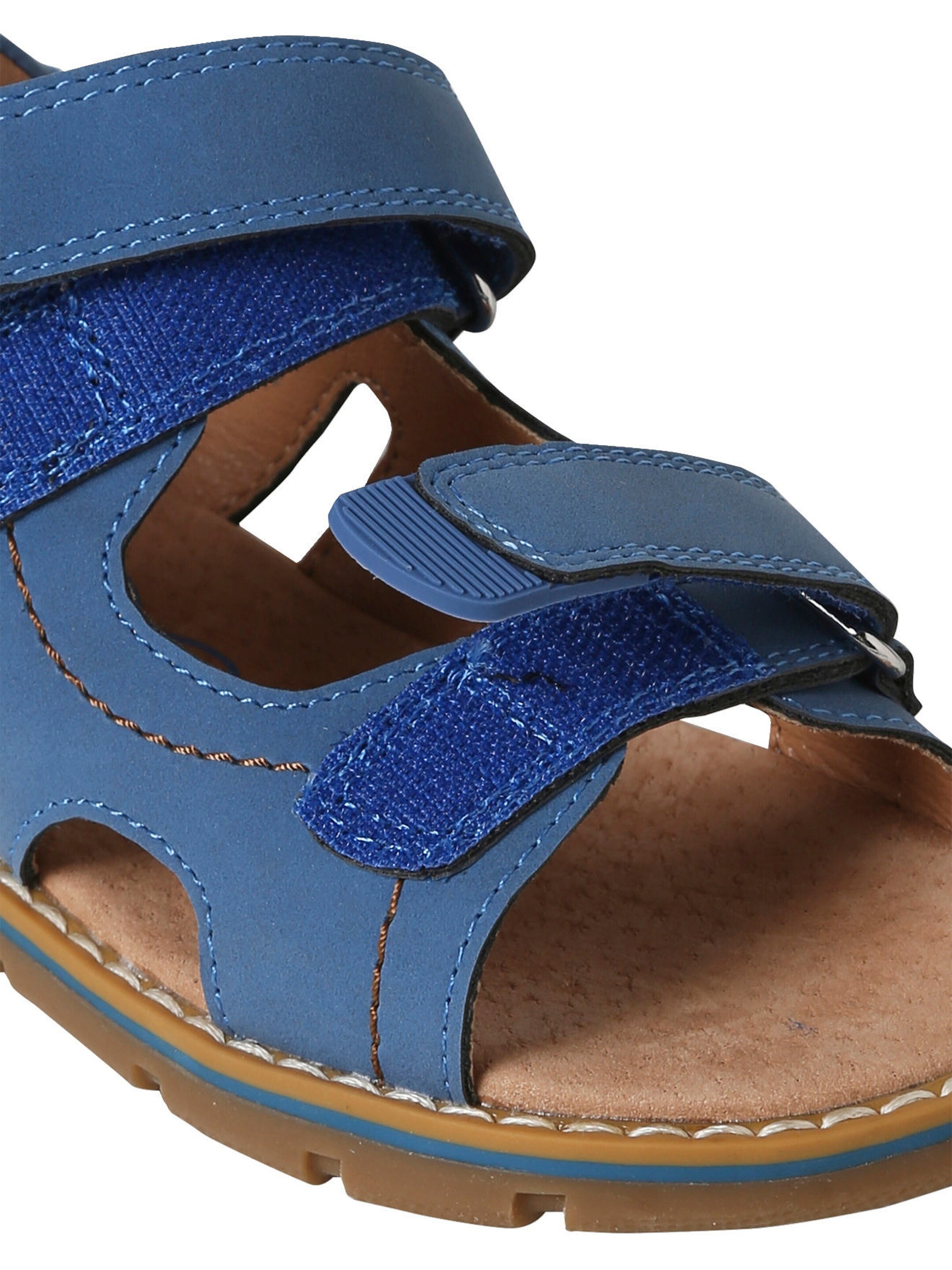 Vertbaudet Kinder Leder-Sandalen mit 2 Klettriemchen und Anziehtrick blau