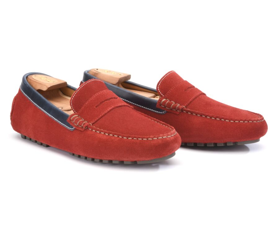 Mocassin été homme cuir Velours Rouge Et Cuir Navy - FERGUSON