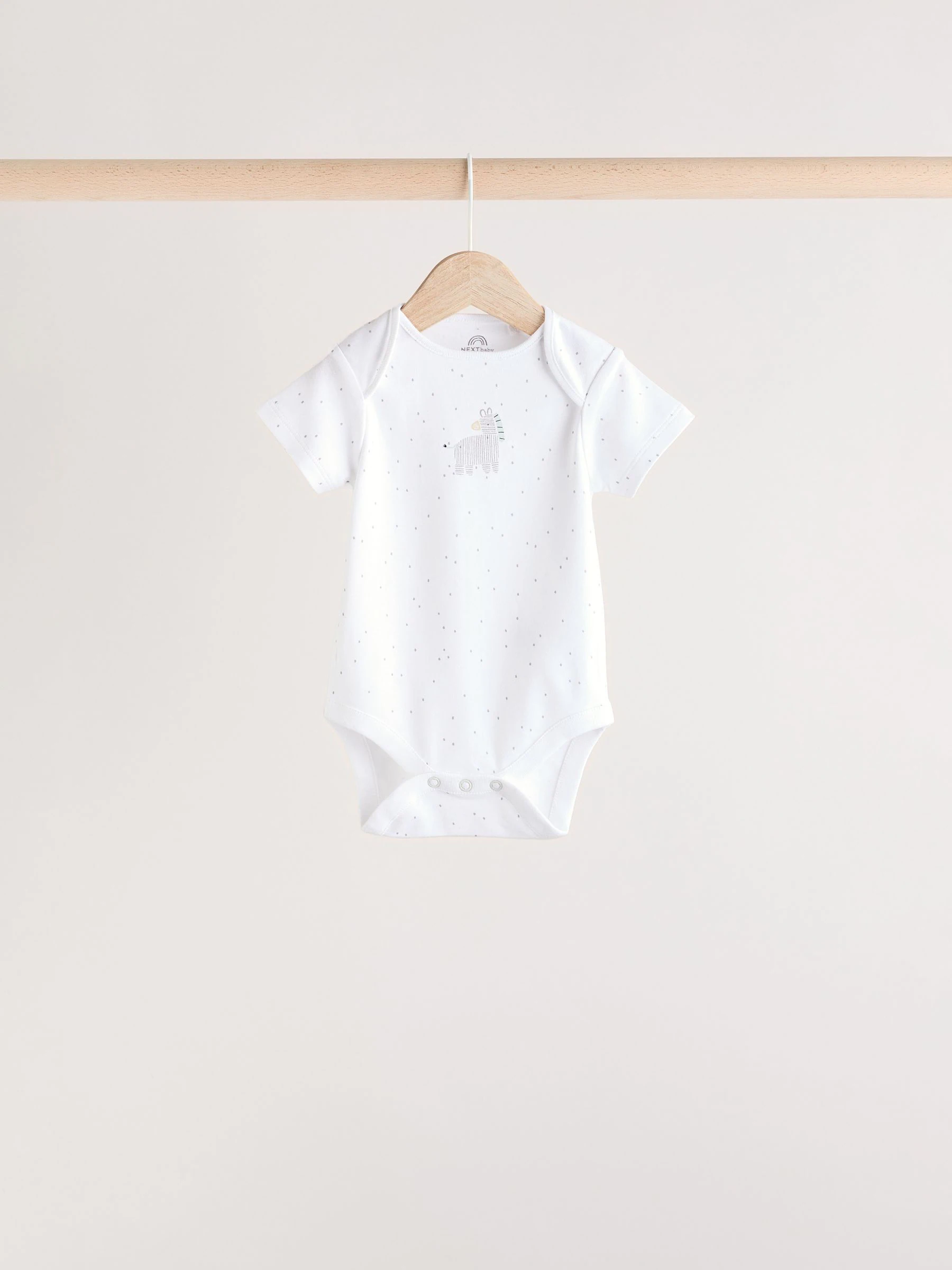 Wit - Babyrompers met korte mouwen en dierenprint 5 stuks