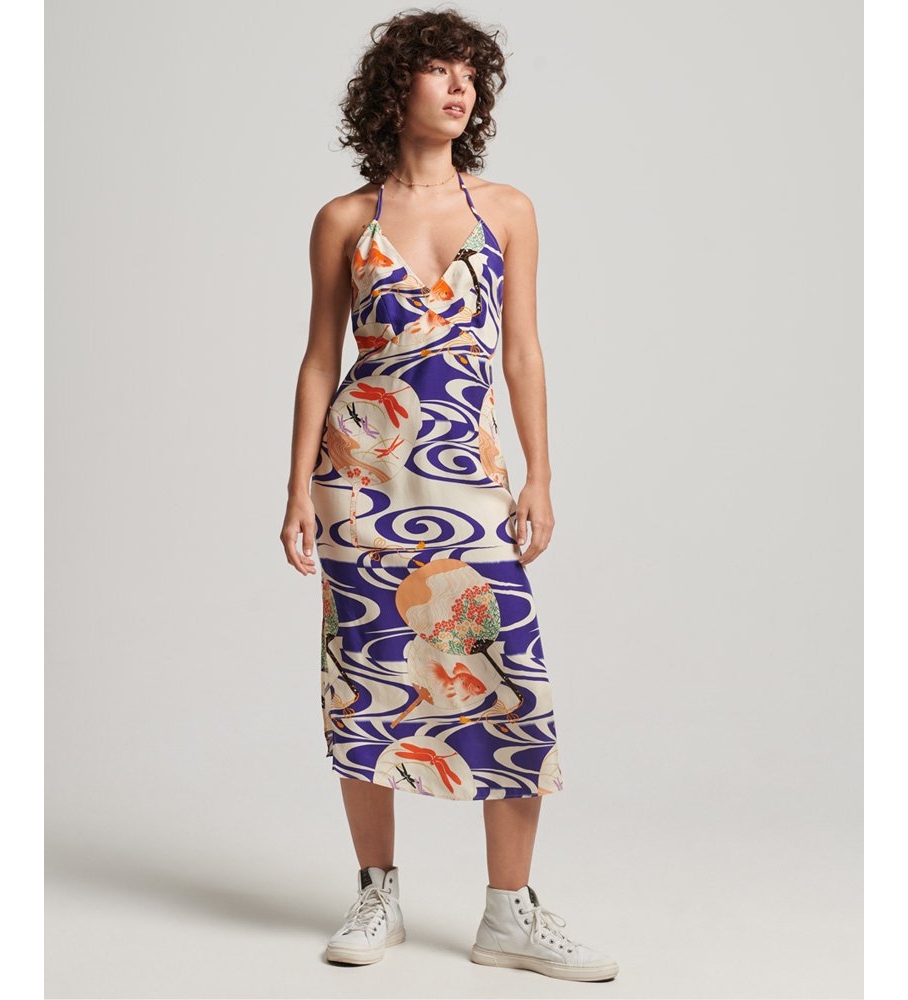 Vestido midi de alças com estampa azul da Superdry