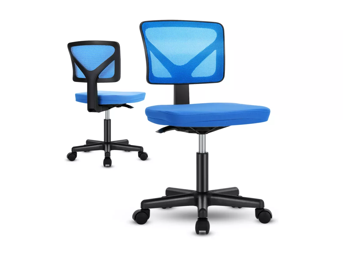 Chaise de bureau,Chaise d'ordinateur pivotante avec support lombaire,sans accoudoir,maille à dossier bas,bleu