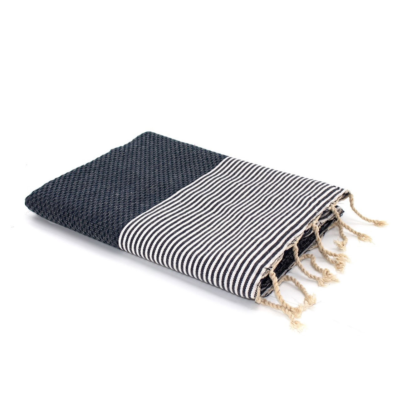 Febronie Fouta Nid d'Abeille Ibiza bleu jean/blanc - 100x200 cm