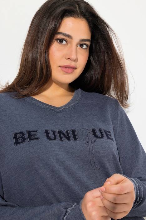 Sweat-Pullover, Schriftzug, V-Ausschnitt, Langarm