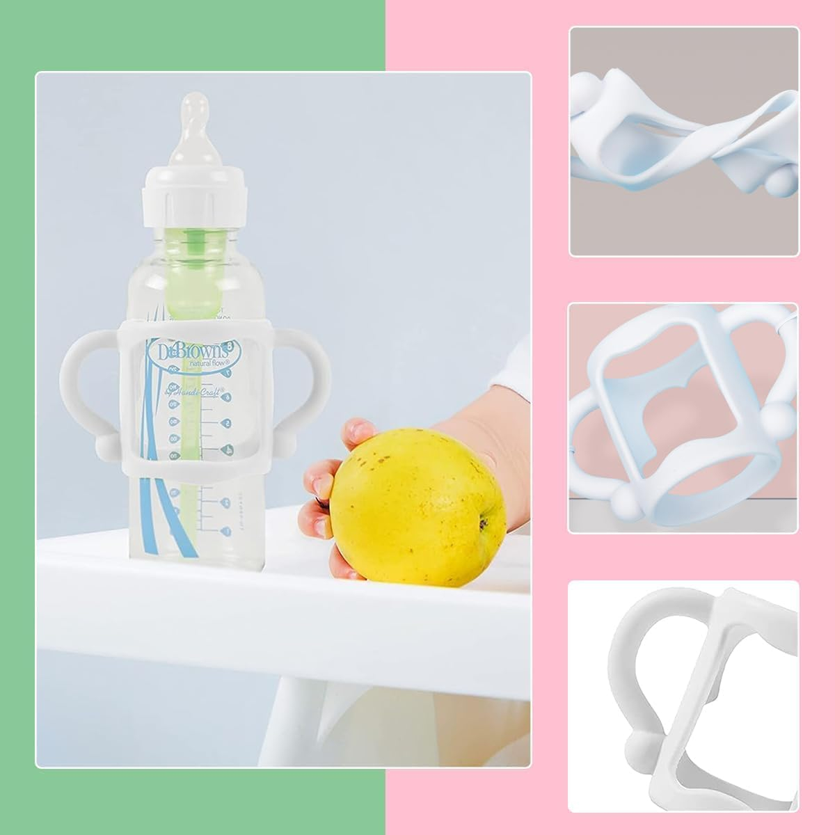 Silikon Baby Flaschen Halter Schoppen Griff für Selbständiges Trinken - Weiss