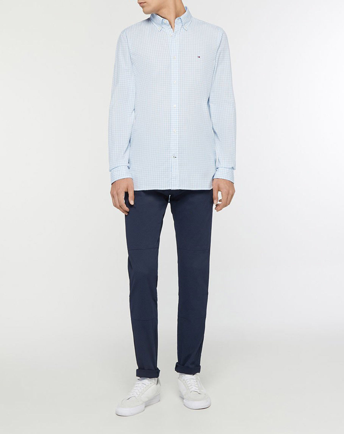 Tommy Hilfiger Chemise Slim 100% Coton Bio Gingham à carreaux bleu ciel/blanc